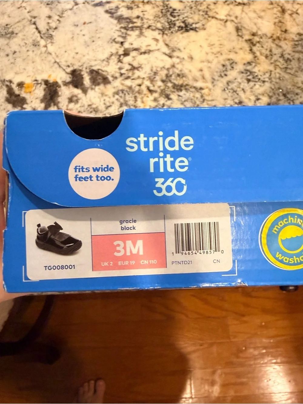 Stride Rite Toddler Black Patent Mary Janes with Glitter Bow